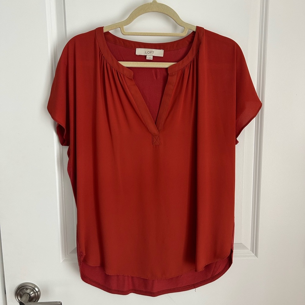Red-Orange Flowy LOFT Blouse